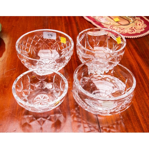 176 - 4 SMALL WATERFORD CRYSTAL CUT GLASS BOWLS.