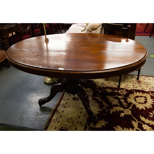 196 - OVAL VICTORIAN MAHOGANY TIP UP TABLE AF. 136W X 100D X 72H CM