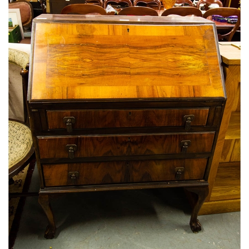 199 - ANTIQUE WALNUT SLOPE FRONT BUREAU. 74 X 40CM X 105 CM HIGH