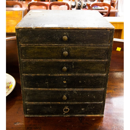 221 - ANTIQUE WATCHMAKERS CABINET FILLED WITH WATCH GLASSES 29 X 29 X 33H CM