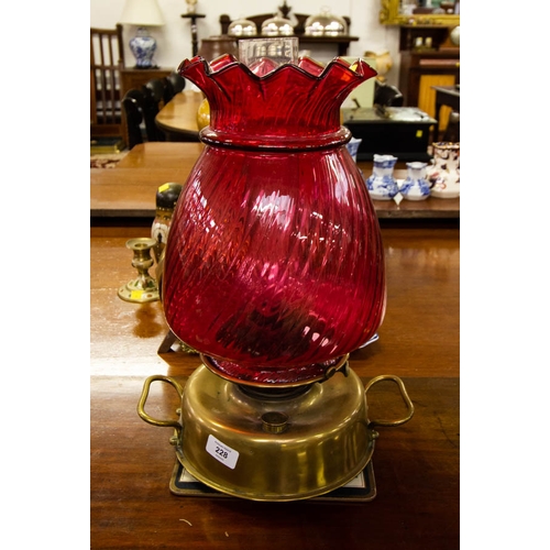 228 - VINTAGE OIL LAMP WITH RUBY SHADE 47 CM HIGH