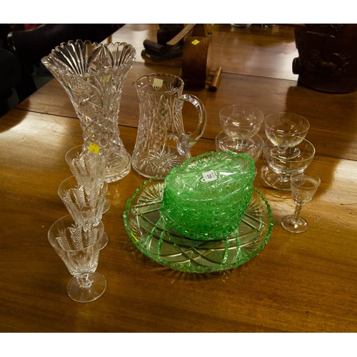 239 - CUT GLASS VASE, JUG, DISHES ETC