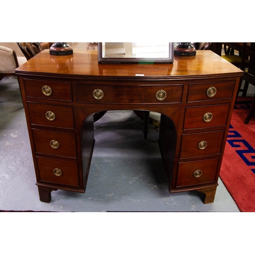 240 - ANTIQUE MAHOGANY BOW FRONT KNEEHOLE DESK 108 X 65 X 83H CM