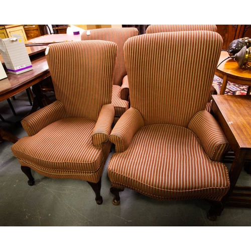 254 - PAIR OF HIGH BACK CHAIRS WITH STRIPED UPHOLSTERY