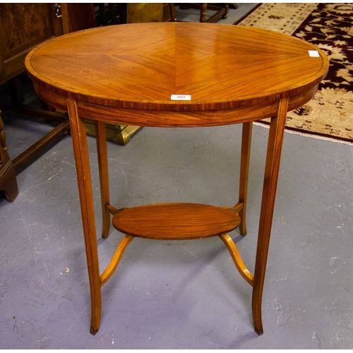 257 - OVAL INLAID SATINWOOD OCCASIONAL TABLE 68W X 50D X 71H CM