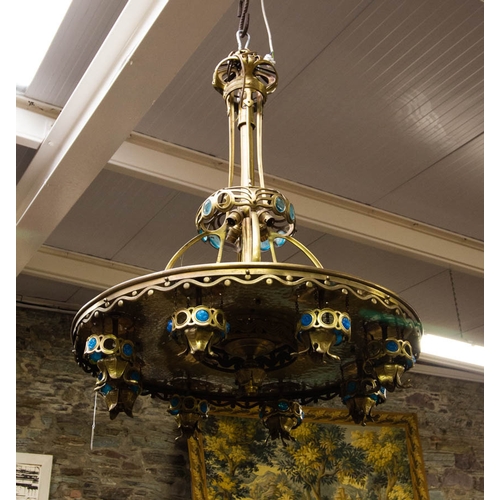 283 - 8 BRANCH BRASS CENTRE LIGHT.  100 CM DROP