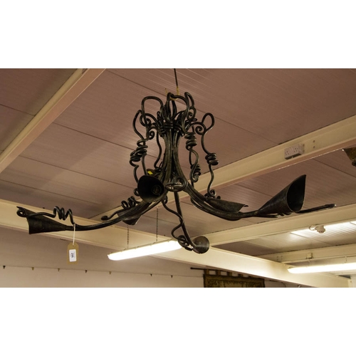 286 - 6 BRANCH HEAVY METAL LIGHT FITTING. 90 CM DROP