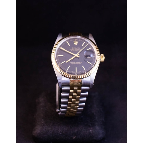 301 - 1980S ROLEX STAINLESS STEEL + GOLD BLACK FACE CHRONOMETER PERPETUAL DATE WATCH - NO BOX OR PAPERS