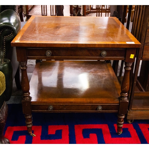 310 - MAHOGANY INLAID OCCASIONAL TABLE WITH 2 DRAWERS 100 X 60 X 60H CM