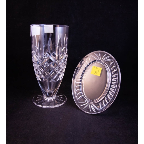 320 - PAIR OF WATERFORD CRYSTAL CRUETS (NO LIDS), FRAME, GOLF CLUB + BEER GLASS