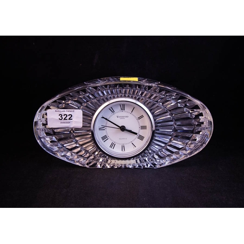 322 - WATERFORD CRYSTAL OVAL CLOCK + CANDLE HOLDER