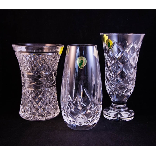 328 - 3 WATERFORD CRYSTAL VASES - BOXED