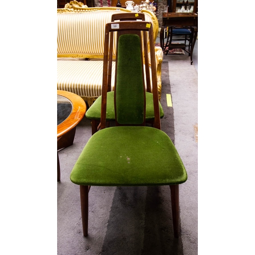 340 - 4 NIELS KOEFOEDS EVA TEAK  DINING CHAIRS WITH GREEN UPHOLSTERY