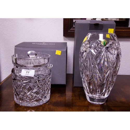 77 - WATERFORD CRYSTAL AUTUMN VASE + BISCUIT BARREL - BOXED