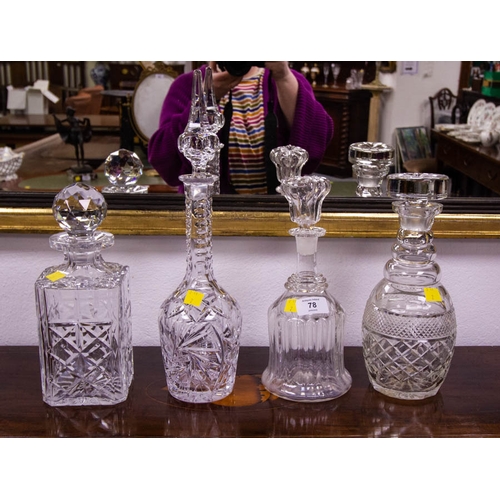 78 - 4 CUT GLASS DECANTERS