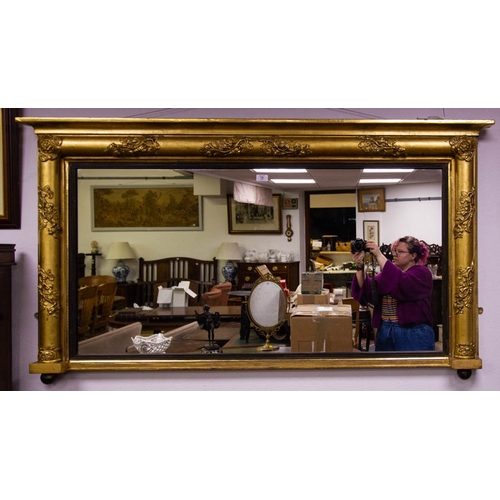 79 - QUALITY  GILT OVERMANTLE MIRROR WITH VINE FRIEZE. 140 W X 85CM H