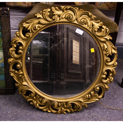 65 - VINTAGE ORNATE MIRROR 60CM DIAM + ITALIAN PRINT