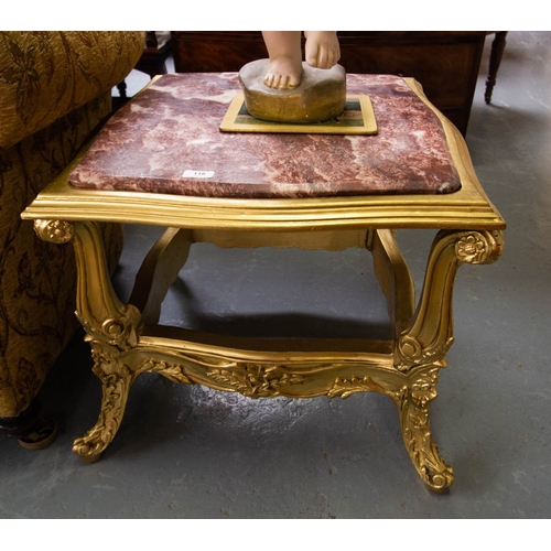 118 - PAIR OF GILDED MARBLE TOP LAMP TABLES. 66CM X 60 X 52CM