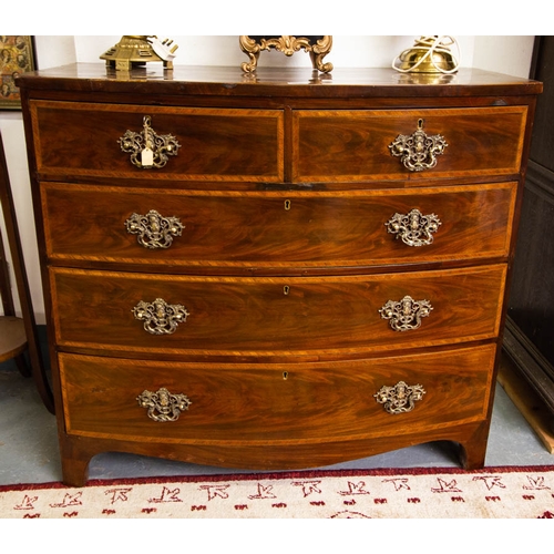 12 - QUALITY INLAID MAHOGANY BOW FRONT CHEST 103W X 54D X 94H CM