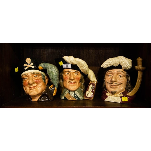 29 - 3 DOULTON TOBY JUGS - LONG JOHN SILVER, PORTHOS + D'ARTAGNAN