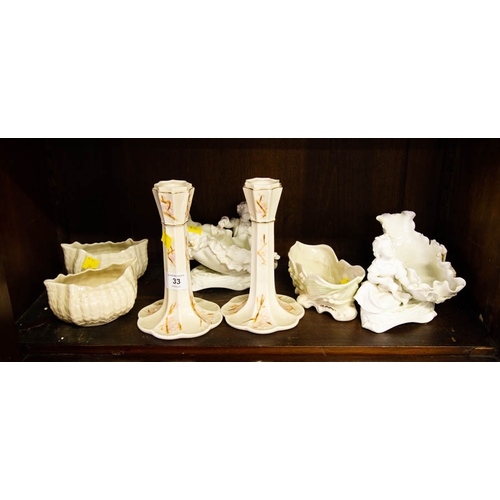 33 - 5 PIECES OF BELLEEK + 2 PORCELAIN FIGURES AF