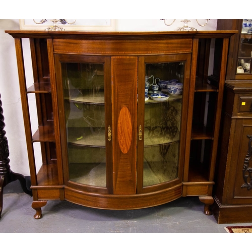 39 - MAHOGANY INLAID BOW FRONT DISPLAY CABINET 35 X 55 X 130H CM