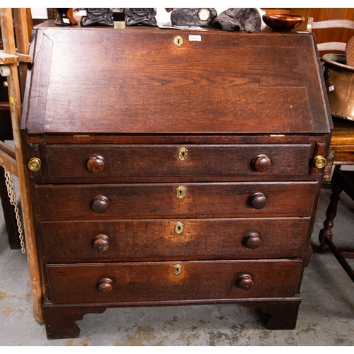 419 - ANTIQUE 4 DRAWER GEORGIAN OAK BUREAU. 92CM W, 50CM X 106CM H