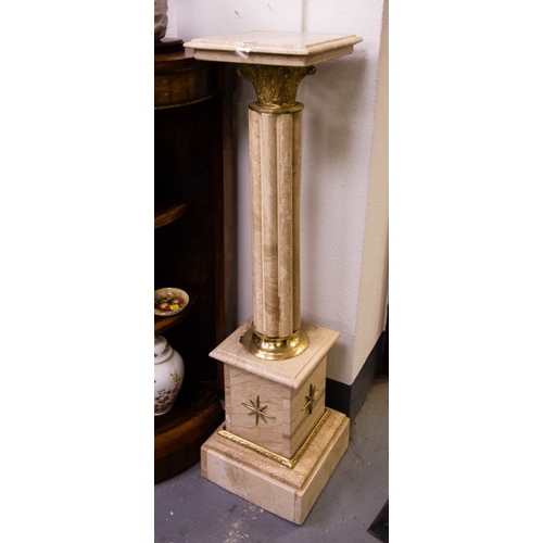 42 - PAIR OF MARBLE PILLAR PEDESTALS . 27 X 27 X 102CM HIGH