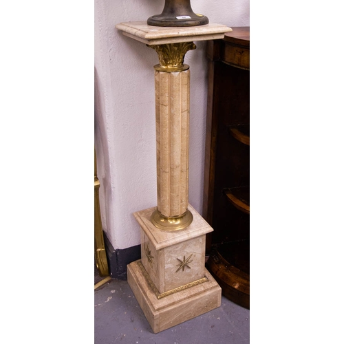 42 - PAIR OF MARBLE PILLAR PEDESTALS . 27 X 27 X 102CM HIGH