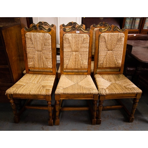 421 - 6 RUSH SEAT OAK CHAIRS - AF