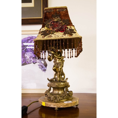 43 - BRASS CHERUB TABLE LAMP ON MARBLE BASE. 50CM  HIGH