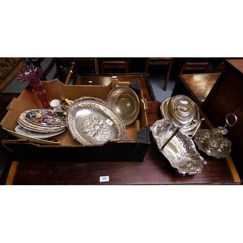 446 - 2 SILVER PLATED BASKETS, PLATED ETC.