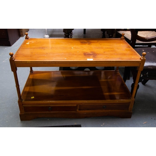 453 - YEW WOOD 2 TIER TABLE 87 X 45 X 50CM