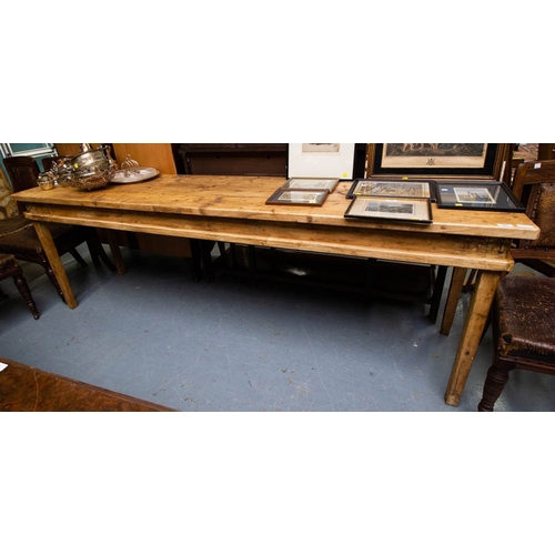 457 - PINE FARMHOUSE TABLE. 239CM L , 57CM W, 80CM H