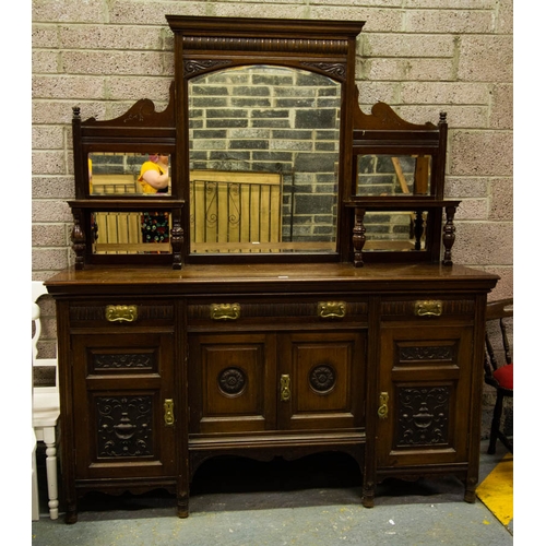 478 - EDWARDIAN CARVED DOOR SIDEBOARD WITH MIRROR BACK