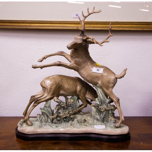 48 - LLADRO FIGURE OF FIGHTING STAGS 40 X 20 X 45H CM - REPAIR TO ONE OF THE REAR ANTLER