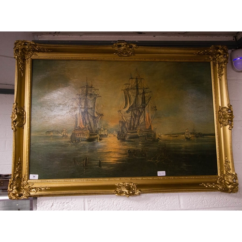 54 - OILOGRAPH OF SHIPPING SCENE 105CM X73CM