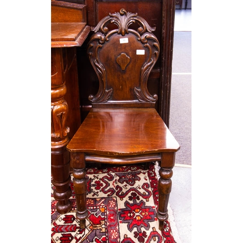 55 - PAIR OF ANTIQUE MAHOGANY CARVED BACK HALL CHAIRS