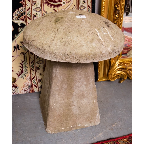 6 - PAIR OF SADDLE STONE MUSHROOMS 56H CM