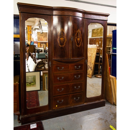 63 - INLAID MAHOGANY BOW FRONT 3 PART WARDROBE -  WW 188W X 65CM D X 210 CM HIGH