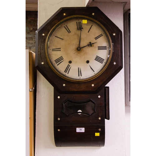 79 - ROSEWOOD INLAID WALL CLOCK WITH PAINED DIAL. 70 CM HIGH - AF