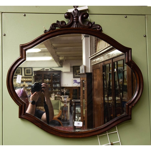 90 - MAHOGANY SHAPED FRAME MIRROR 68 X 65H CM