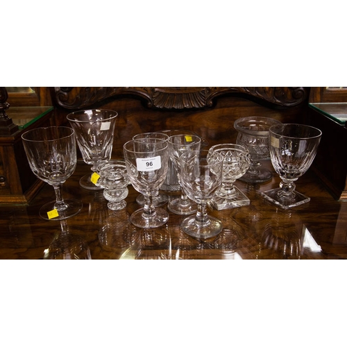 96 - 7 PIECES OF OLD CUT GLASS + 4 OLD GLASSES