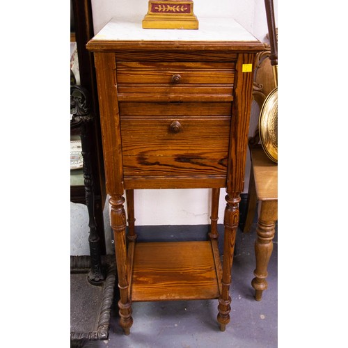 35 - PITCH PINE MARBLE TOP LOCKER 36 X 36 X 90H CM