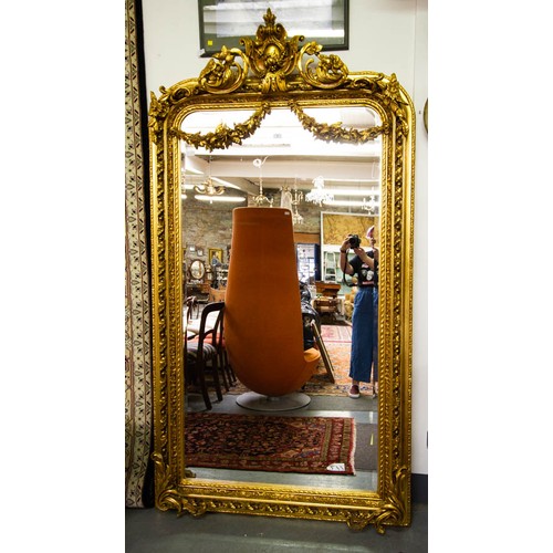 4 - LARGE FRENCH STYLE ORNATE GILT WOOD FLOOR MIRROR 110 X 220H CM