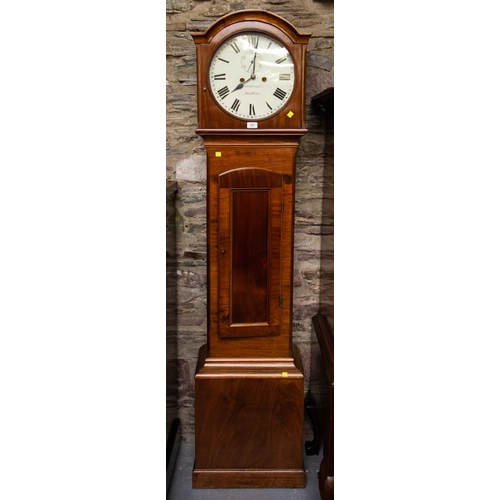 103 - MAHOGANY WHITE FACE GRANDFATHER CLOCK - DONEGAN, DUBLIN 46 X 25CM 193H CM