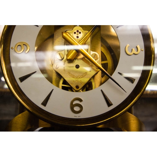 111 - JAEGER LECOULTRE ATMOS BRASS CLOCK. 18CM W X 22 CM HIGH X 13CM DEEP