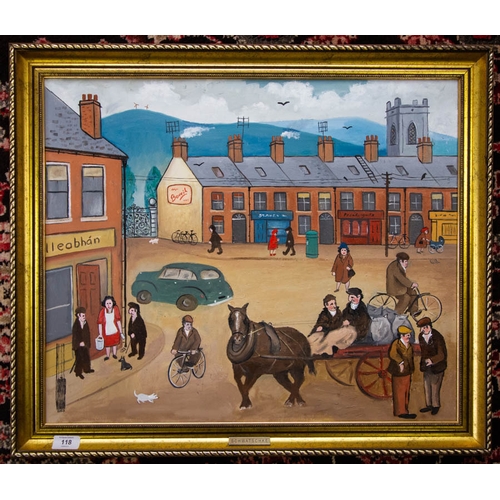 118 - JOHN SCHWATSCHKE,  DRUMCONDRA 1960. OIL ON CANVAS, 70 X 60 CM