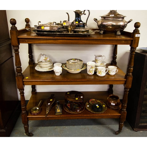 12 - VICTORIAN NEAT 3 TIER WALNUT DUMBWAITER 106W X 46D X 120H CM