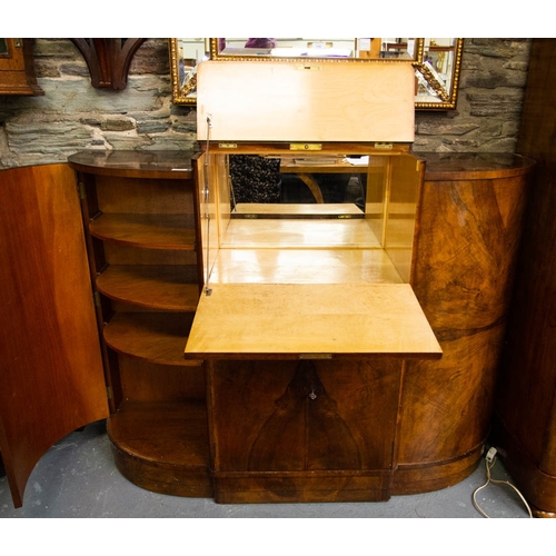 128 - QUALITY VINTAGE  WALNUT DRINKS CABINET. 140W x 46.5D x 111H in cm